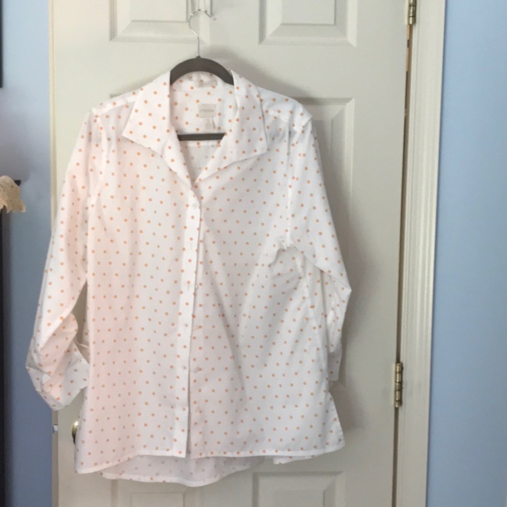 Chico’s, Classic Button Down Top Blouse with Polka Dots